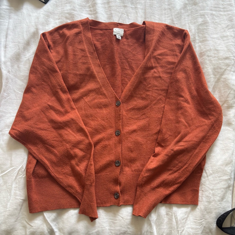 a new day Orange Cardigan Sweater V-Neck Relaxed Fit